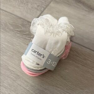 Carter's Kids Ruffle Socks - White, Pink, Gray